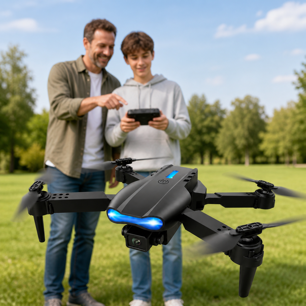 E99 Pro Foldable Beginner Drone with Dual Camera & 2 Batteries